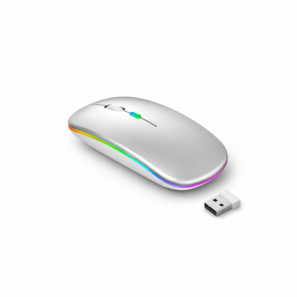 Wireless Bluetooth + 2.4G Dual-mode Rechargeable LED Optical Mouse - (Silver)